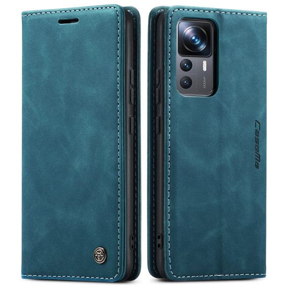 Etui CASEME do Xiaomi 12T / 12T Pro, Leather Wallet Case, turkusowe