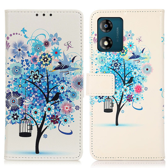 Etui z klapką do Motorola Moto E13, Wallet, Flower Tree niebieskie