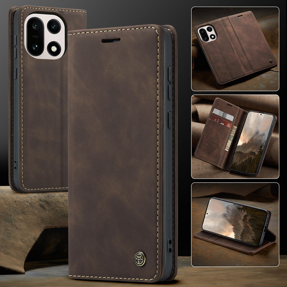 Etui CASEME do OnePlus 15, Leather Wallet Case, brązowe