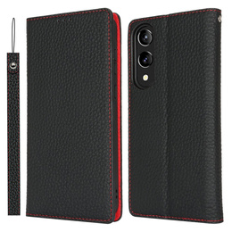 Etui z klapką do Samsung Galaxy S25 Edge, Litchi Skin Grain, czarne