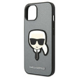 Etui Karl Lagerfeld do iPhone 14, Saffiano Karl's Head Patch, srebrne