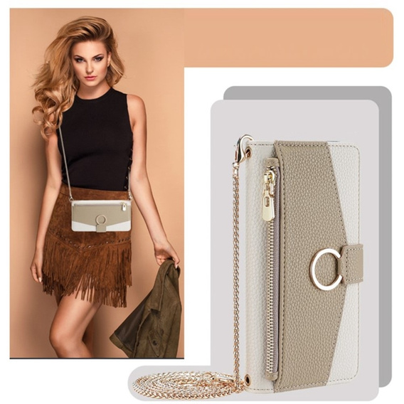 Etui z klapką do Samsung Galaxy M15 5G, Wallet Zipper Pocket, z lusterkiem, białe
