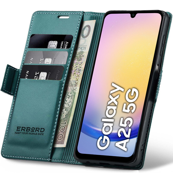 Etui do Samsung Galaxy A25 5G, ERBORD Glossy Litchi, portfel z klapką, zielone