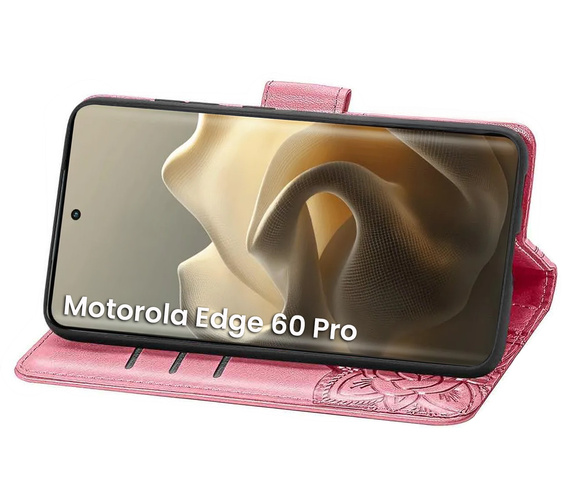 Etui z klapką do Motorola Edge 60 Pro, Butterfly - różowe