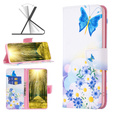 Etui z klapką do Samsung Galaxy A25 5G, Wallet, butterfly & flowers, białe + szkło 9H