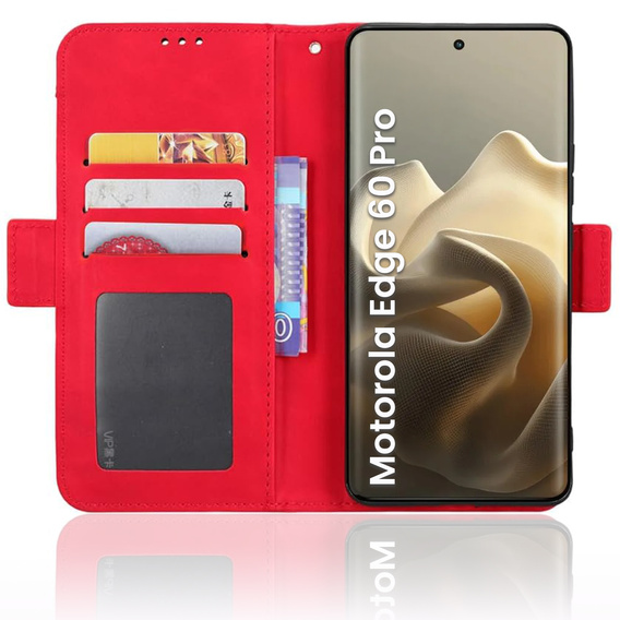 Etui z klapką do Motorola Edge 60 Pro – Card Slot Wallet, czerwone