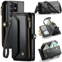 Etui CASEME do Samsung Galaxy S26 Ultra, RFID Leather Wallet, z paskiem na ramię, czarne