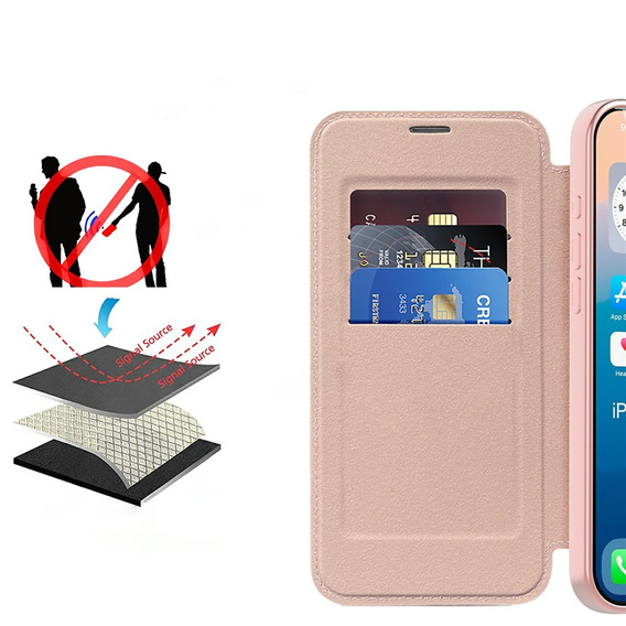 Etui z klapką do iPhone 17 Pro Max, RFID Wallet MagSafe z ochroną aparatu, różowe