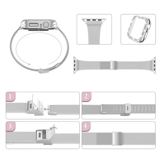 Bransoleta + Etui z Diamentami do Apple Watch 4/5/6/SE 40mm, Srebrna