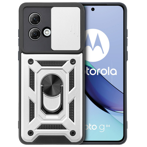 Etui pancerne do Motorola Moto G84 5G, CamShield Slide, srebrne