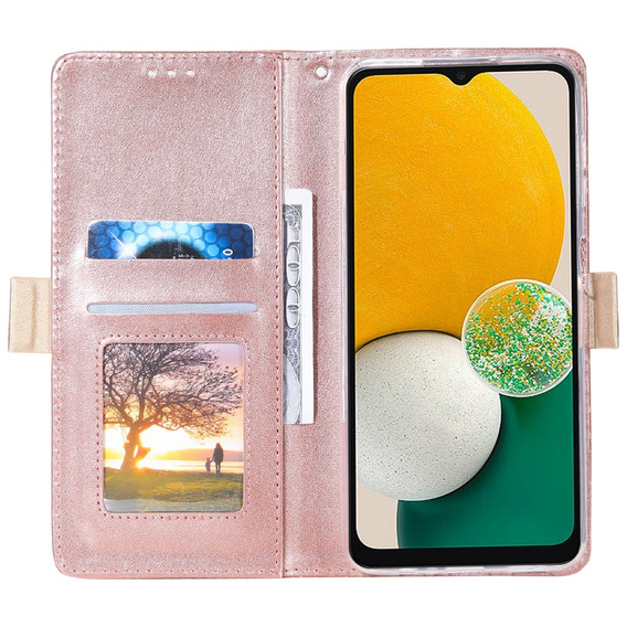 Etui z klapką do Samsung Galaxy A55 5G, Wallet Pocket Zipper Lace, różowe