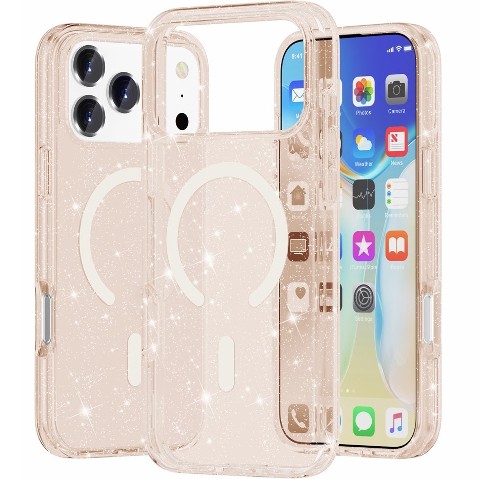 Etui do iPhone 17 Pro, do MagSafe, brokatowe, półprzezroczyste złote