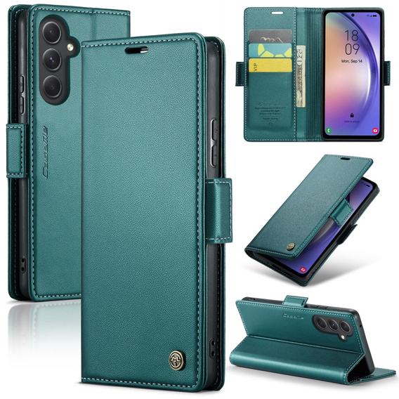 Etui z klapką CASEME do Samsung Galaxy A54 5G, Litchi Wallet, zielone