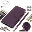 Etui z klapką do Samsung Galaxy S24 Ultra, Wallet Zipper Pocket RFID, z paskiem na ramię, fioletowe