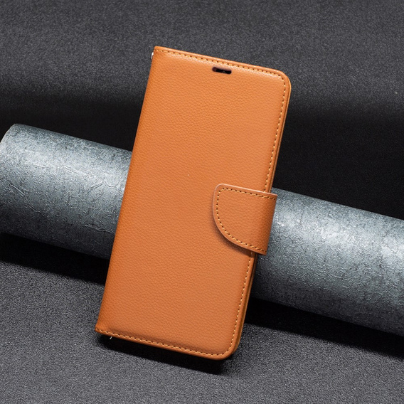 Etui z klapką do Samsung Galaxy A15, Wallet Litchi Leather, brązowe + szkło 9H
