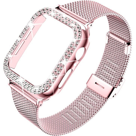 Bransoleta + Etui z Diamentami do Apple Watch 10/11 42mm, Różowa