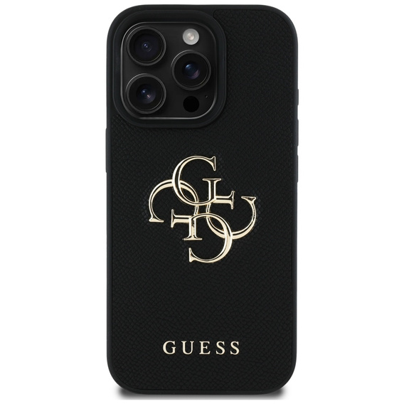 Etui GUESS do iPhone 16 Pro, Grained Big 4G and Classic Logo, czarne