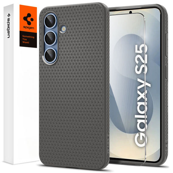 Etui Spigen do Samsung Galaxy S25, Liquid Air, szare + Szkło Hartowane 9H
