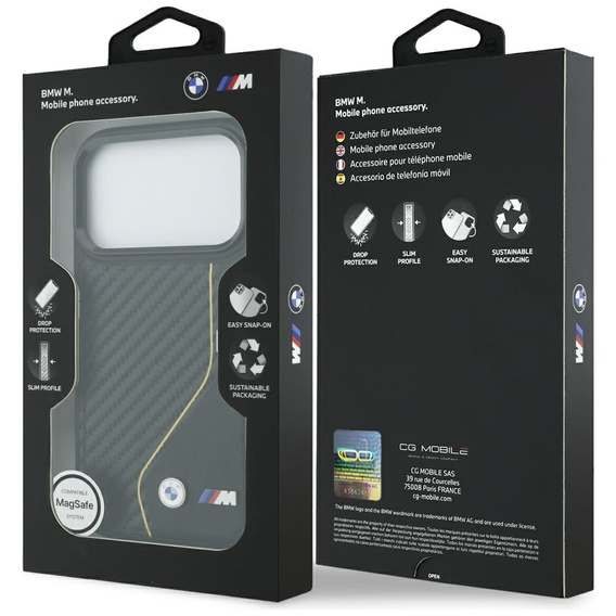 Oryginalne Etui BMW M Carbon Line & Logo MagSafe do iPhone 17 Pro – czarne / żółte