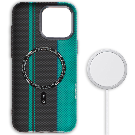 Etui do iPhone 16 Pro Max, Carbon Fiber MagSafe, czarne / niebieskie