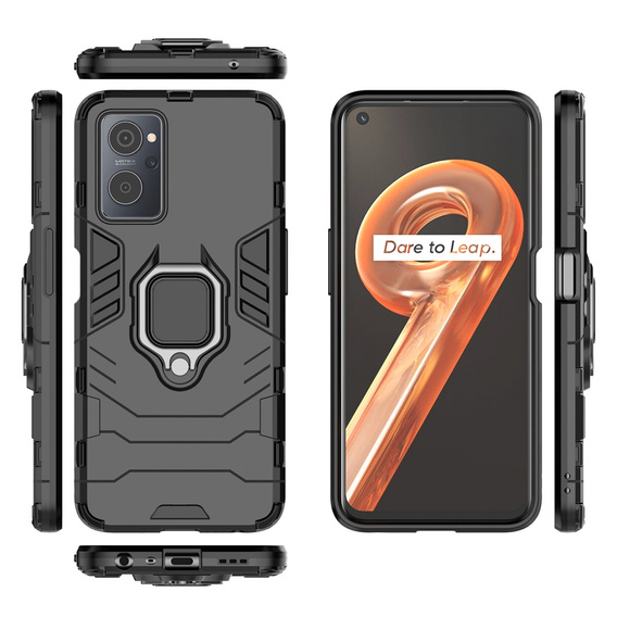 Etui do Realme 9i / Oppo A96, Kickstand Ring, czarne