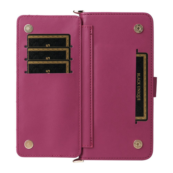 Etui z klapką do Oppo Reno 13F 5G, Crossbody Leather Wallet, bordowe