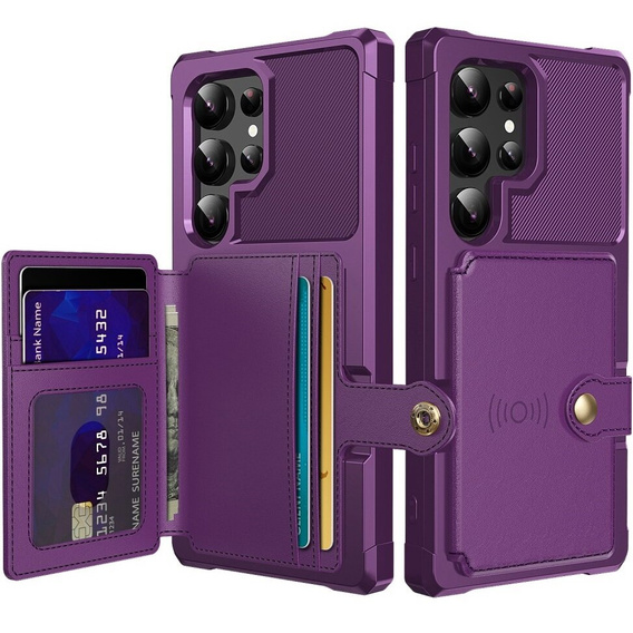 Etui do Samsung Galaxy S24 Ultra, Card Holder Kickstand, fioletowe