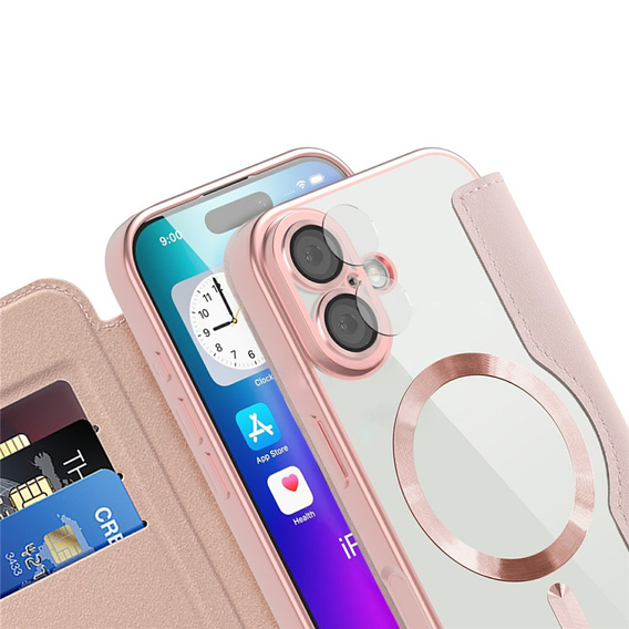 Etui z klapką do iPhone 17, RFID Wallet MagSafe z ochroną aparatu, różowe