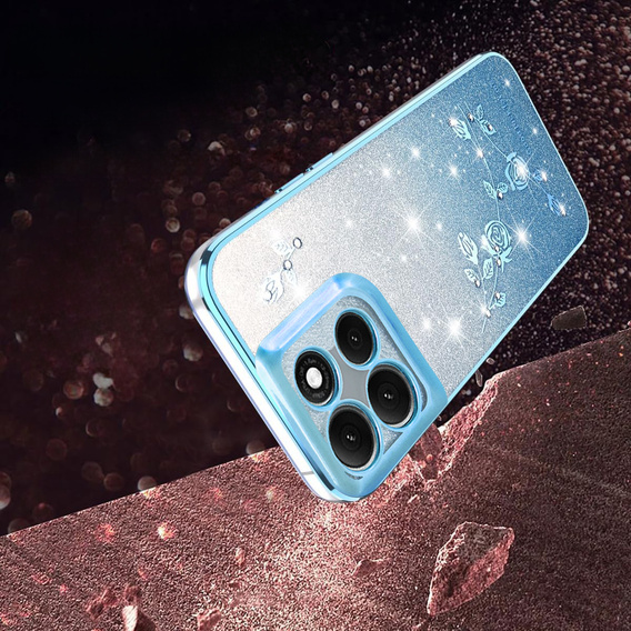 Etui do Motorola Moto G56 5G, Glitter Flower, niebieskie