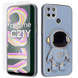 Zestaw Etui Electro do Realme C21Y/C25Y, Astronauta, Niebieskie + szkło