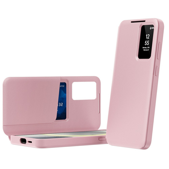 Etui do Samsung Galaxy S25 Edge – Smart View z kieszenią na kartę, różowe