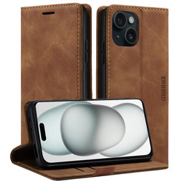 Etui do iPhone 15, ERBORD Vintage portfel z klapką, brązowe