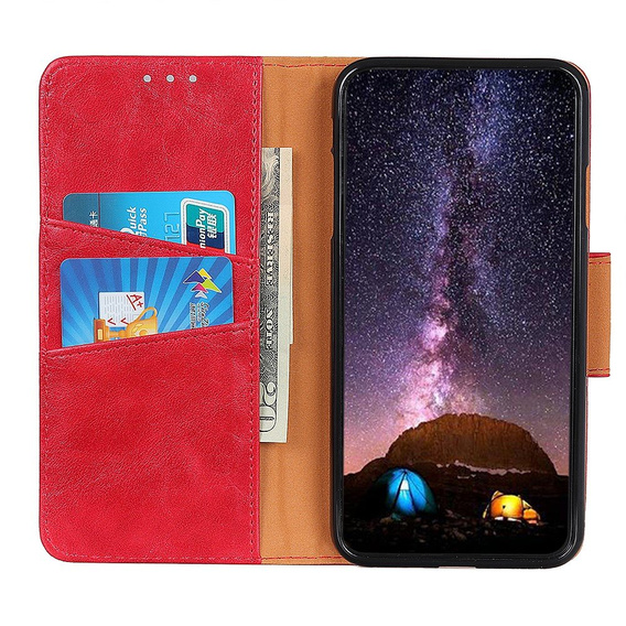 Skórzane Etui Wallet do Xiaomi Redmi Note 10 Pro, Red