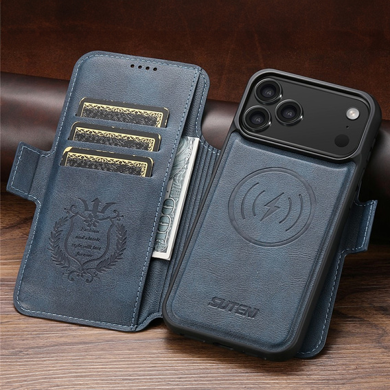 Etui z klapką 2w1 SUTENI do iPhone 17 Pro Max, do MagSafe, niebieskie