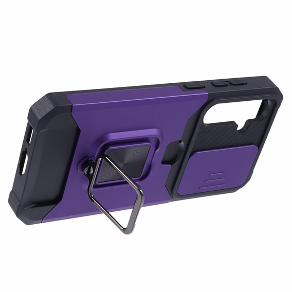Etui pancerne do Samsung Galaxy S23 FE, Camera Slide Card Slot, fioletowe + szkło 9H