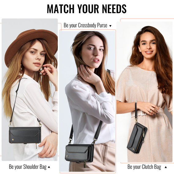 Etui CASEME do Samsung Galaxy S25 FE, RFID Leather Wallet, z paskiem na ramię, czarne