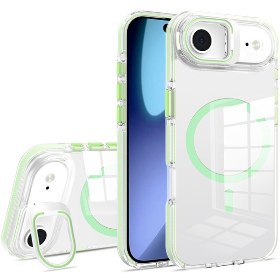 Etui do iPhone Air, do MagSafe, z podstawką, przezroczyste z zielonymi akcentami