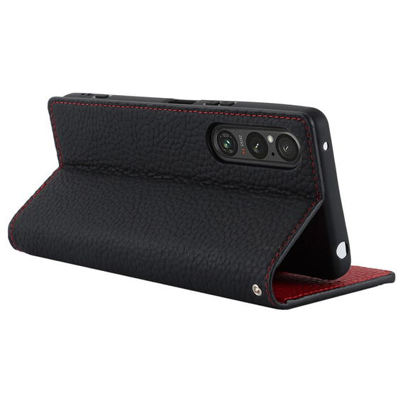 Etui z klapką do Sony Xperia 1 V, Litchi Skin Grain, czarne