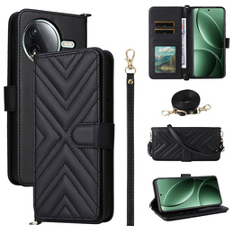 Etui z klapką do Xiaomi Poco F7 Ultra, Crossbody Leather Wallet, czarne