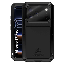 Etui Love Mei do iPhone 17 Pro, pancerne ze szkłem, czarne