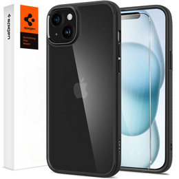 Etui Spigen do iPhone 15, Ultra Hybrid, czarne + Szkło Hartowane 9H