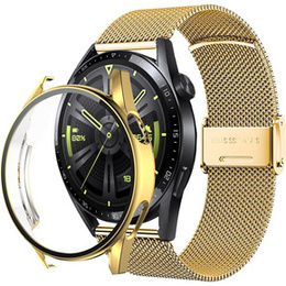 Bransoleta Milanese + Etui z osłoną na ekran do Huawei Watch GT 3 46mm, Złoty