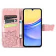 Etui z klapką do Samsung Galaxy A15, Butterfly, różowe rose gold + szkło 9H  