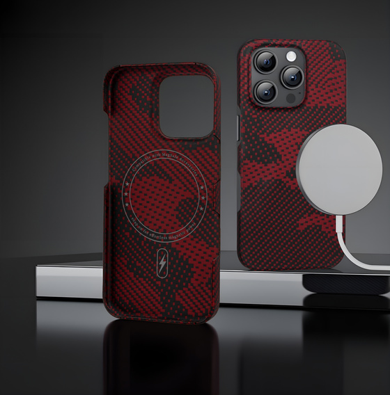 Etui do iPhone 16 Pro, Aramid Fiber MagSafe, czerwone