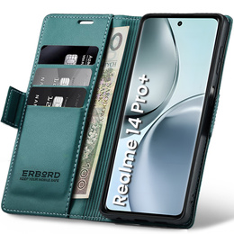 Etui do Realme 14 Pro+ 5G, ERBORD Glossy Litchi, portfel z klapką, zielone