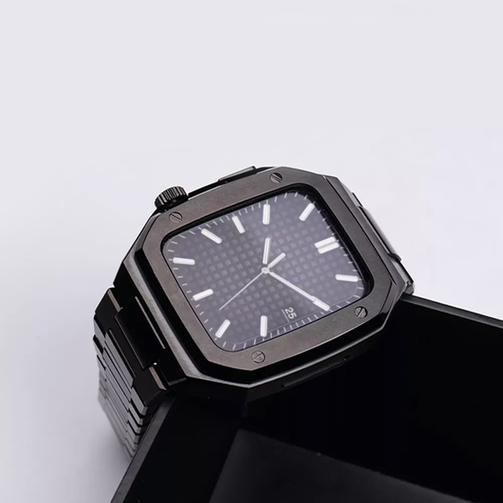 Bransoleta Stalowa z Etui do Apple Watch 4/5/6/SE 44mm, Czarna