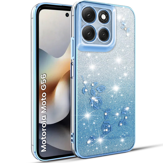 Etui do Motorola Moto G56 5G, Glitter Flower, niebieskie