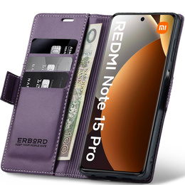 Etui do Xiaomi Redmi Note 15 Pro 4G, ERBORD Glossy Litchi, portfel z klapką, fioletowe