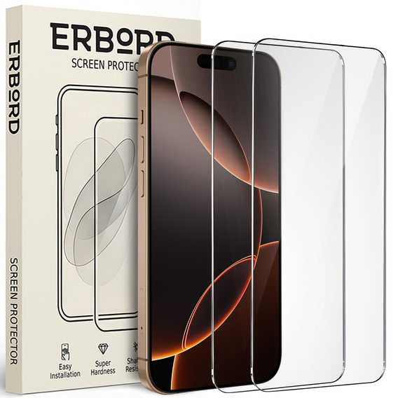2x Szkło Hartowane do iPhone 17 Pro / 17 / 16 Pro, ERBORD 9H Hard Glass, szybka