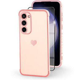 Etui do Samsung Galaxy S23, Electro heart, różowe rose gold + Szkło Full Glue Ceramic